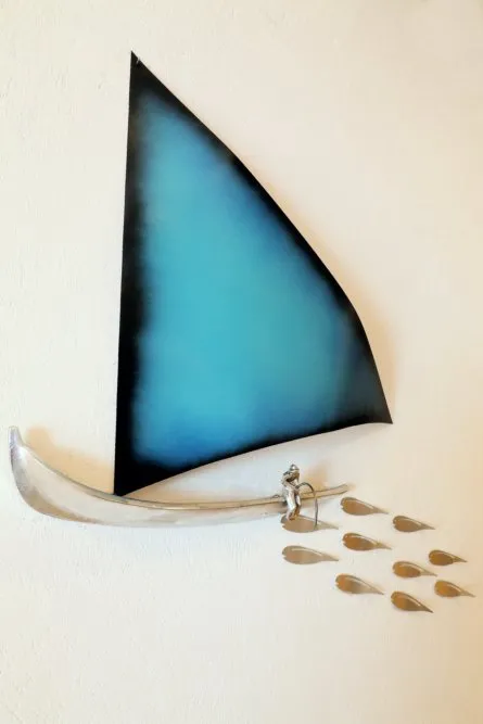 Blue Boat and fish composition